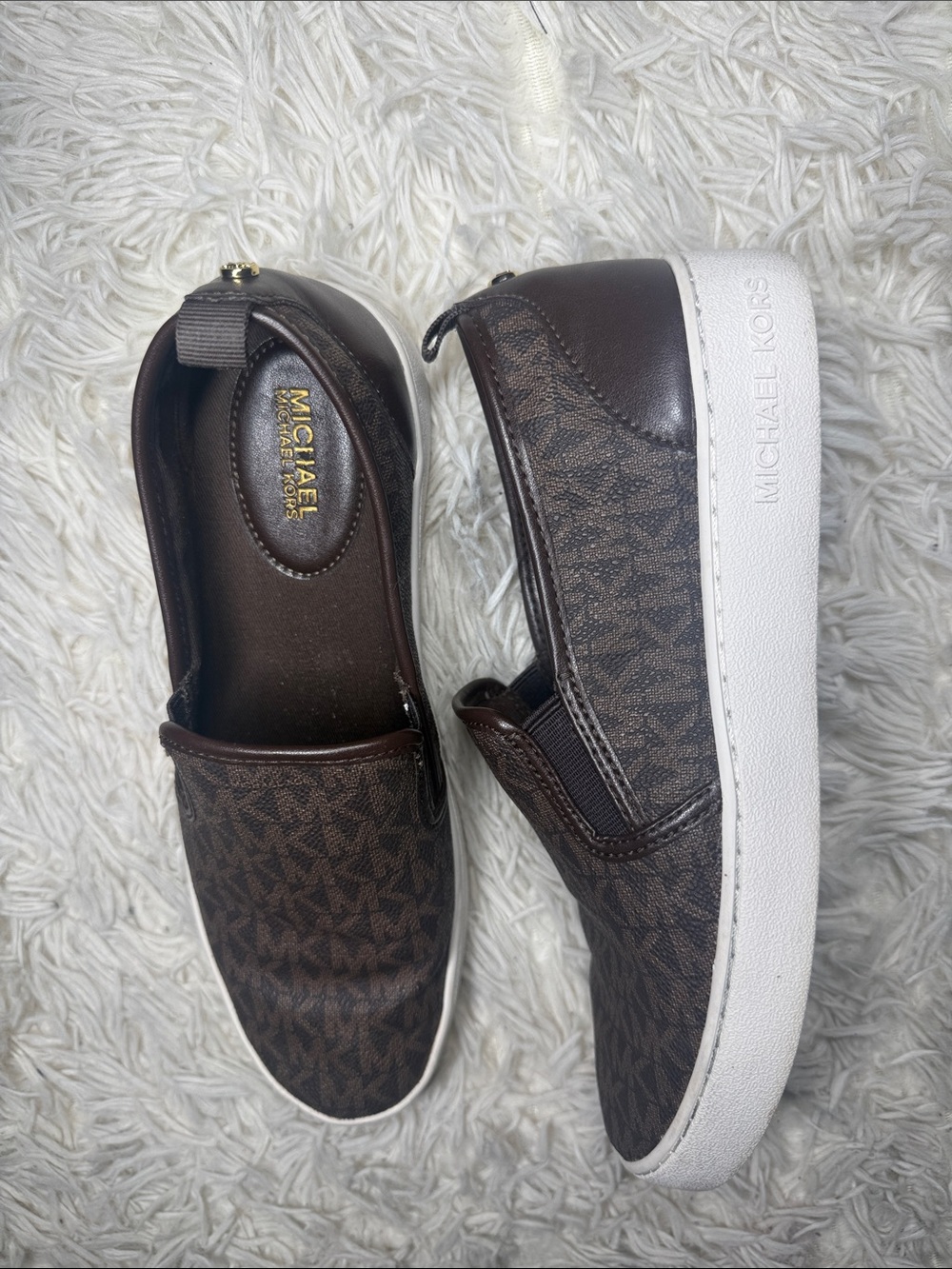 Michael Kors Dark Brown MK Monogram Slip-On Sneakers